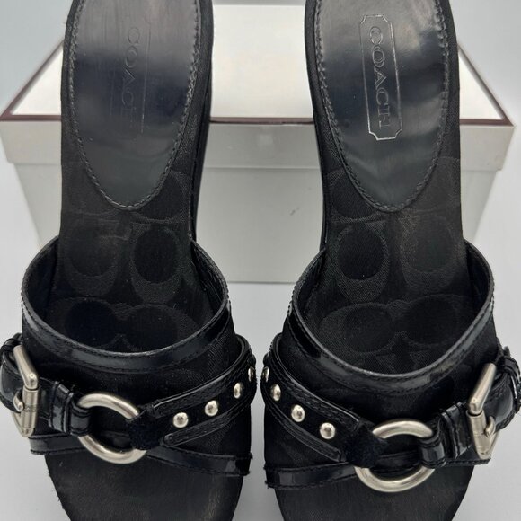 Coach Womens Black Metallic Logo Faye Platform Sandal Size 7 A0071 - Picture 5 of 8